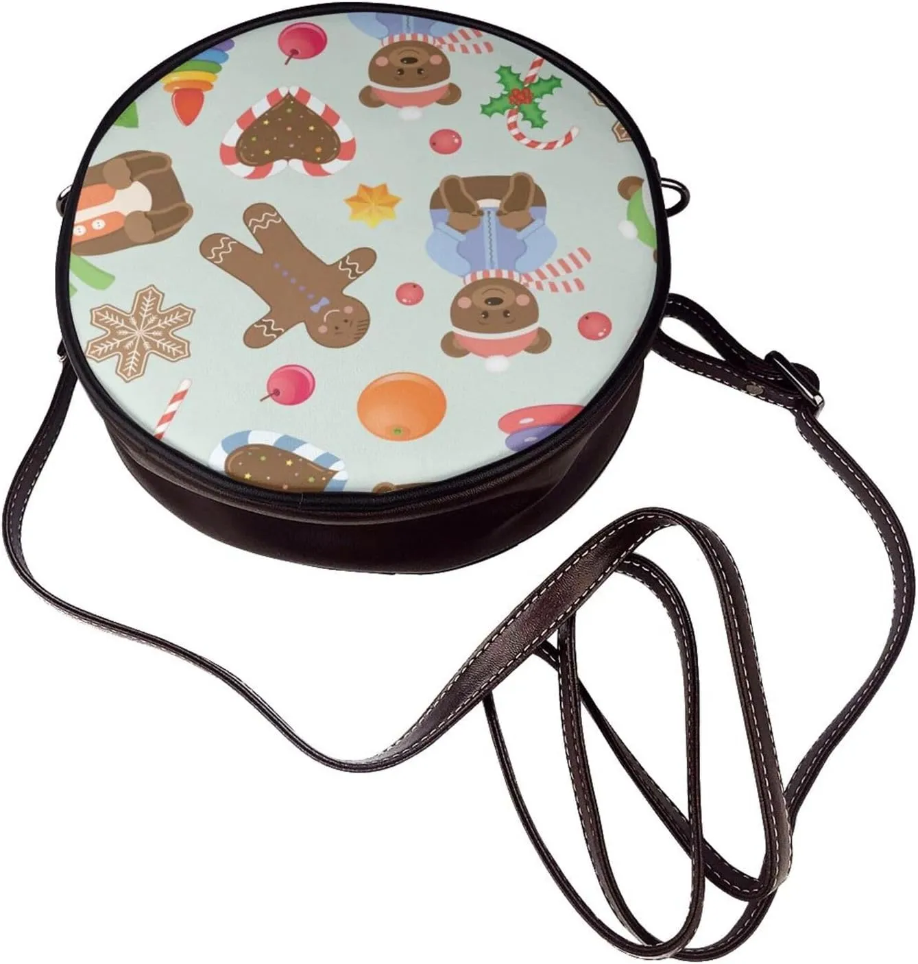 Women's Leather Flap Crossbody Purse Handbag Shoulder Bag, Sling Round Bag for Party Christmas