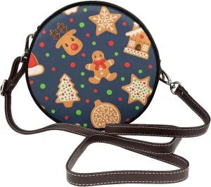 Women's Leather Flap Crossbody Purse Handbag Shoulder Bag, Sling Round Bag for Party Christmas