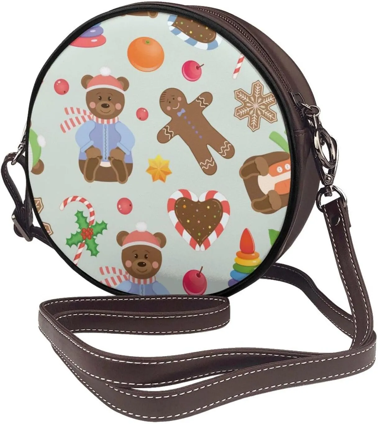 Women's Leather Flap Crossbody Purse Handbag Shoulder Bag, Sling Round Bag for Party Christmas