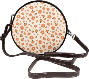 Women's Leather Flap Crossbody Purse Handbag Shoulder Bag, Sling Round Bag for Party Christmas