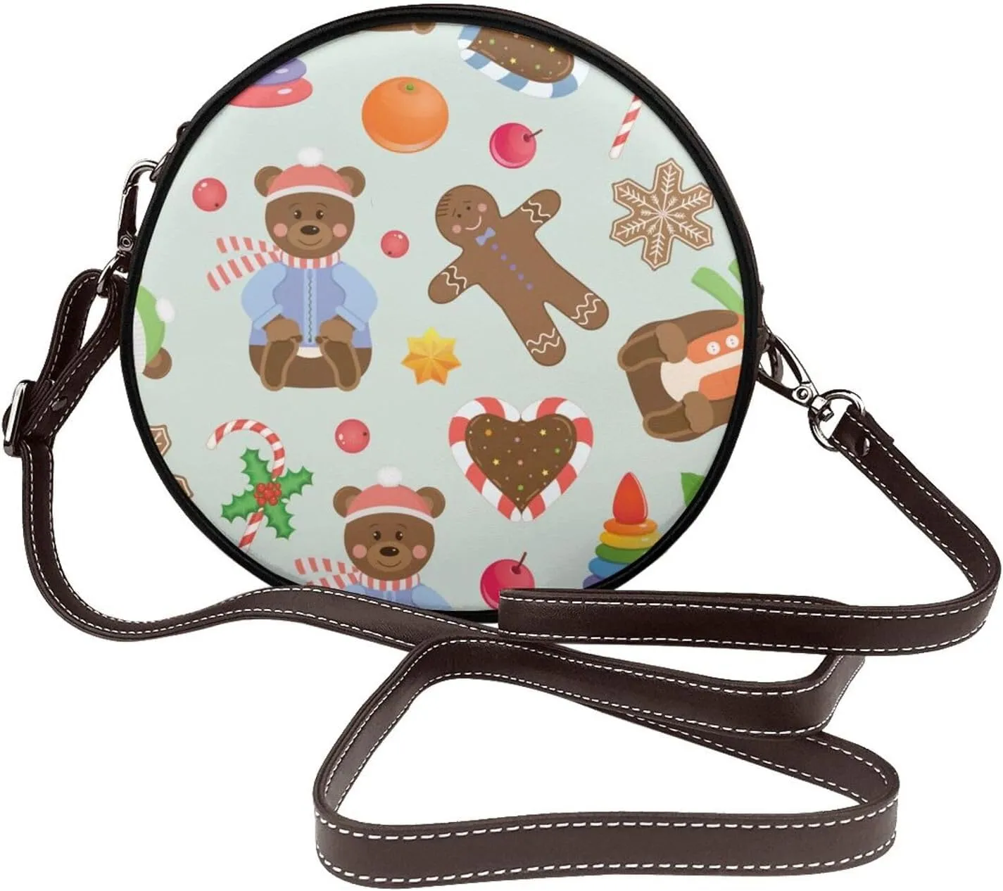 Women's Leather Flap Crossbody Purse Handbag Shoulder Bag, Sling Round Bag for Party Christmas