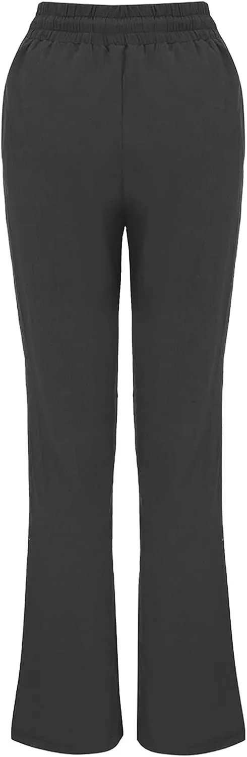 Womens Linen Pants Casual Straight Pants Drawstring Elastic Waist Long Pants Plus Size Comfy Summer Jogger Trousers