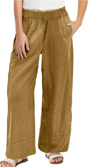 Womens Linen Pants with Pocket Summer High Waist Casual Wide Leg Pants Plus Size Trendy Flowy Palazzo Trousers
