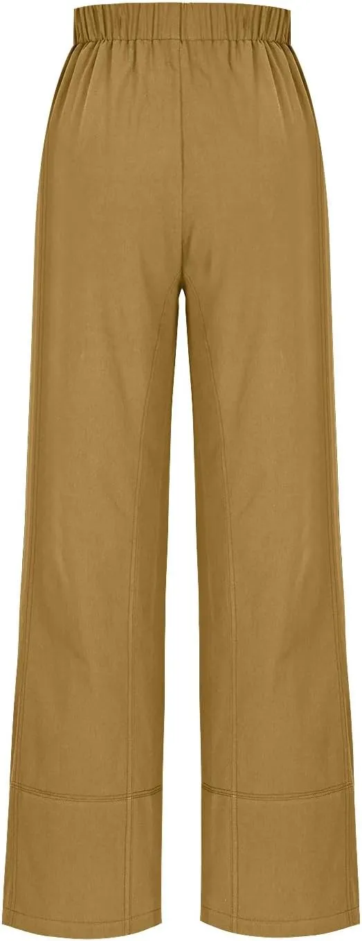 Womens Linen Pants with Pocket Summer High Waist Casual Wide Leg Pants Plus Size Trendy Flowy Palazzo Trousers