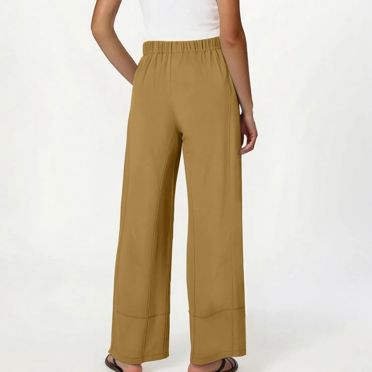 Womens Linen Pants with Pocket Summer High Waist Casual Wide Leg Pants Plus Size Trendy Flowy Palazzo Trousers