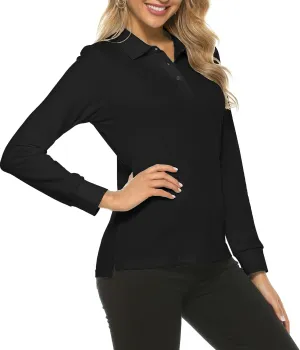 Women's Long Sleeve Golf Polo Shirts Lightweight Quick Dry Moisture Wicking Athletic Tennis Sports Tops 3-Button