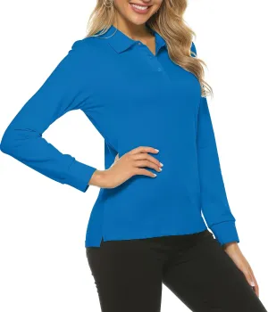 Women's Long Sleeve Golf Polo Shirts Lightweight Quick Dry Moisture Wicking Athletic Tennis Sports Tops 3-Button