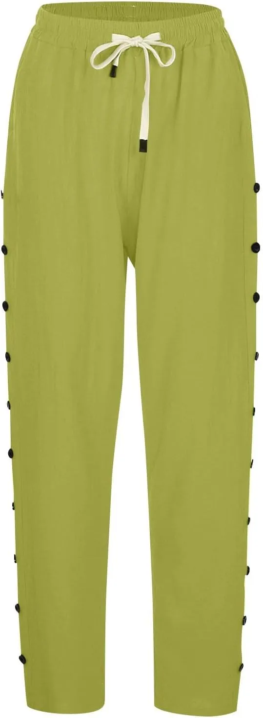 Womens Pants, Casual Pants Peasant Linen Straight Leg Drawstring Plaid 2025 Loose