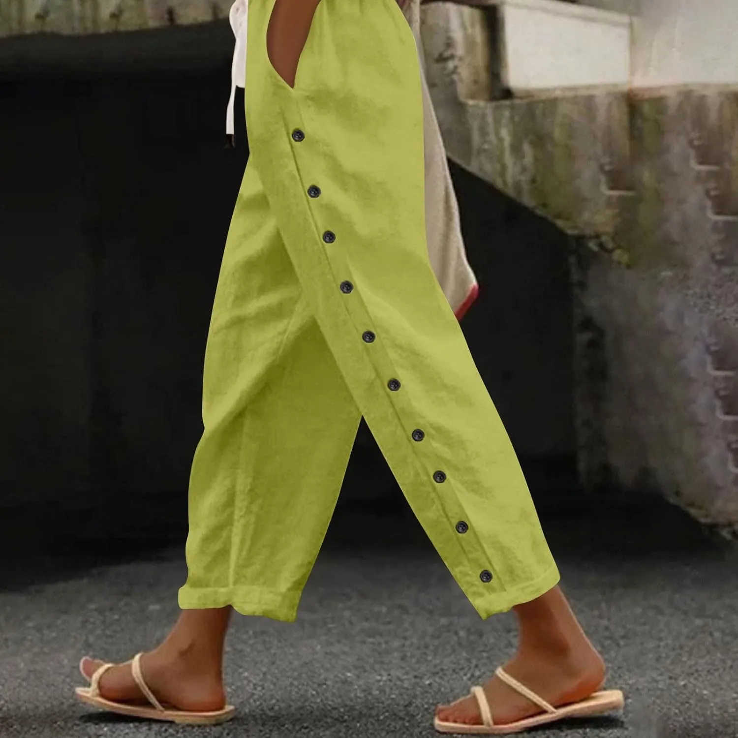 Womens Pants, Casual Pants Peasant Linen Straight Leg Drawstring Plaid 2025 Loose