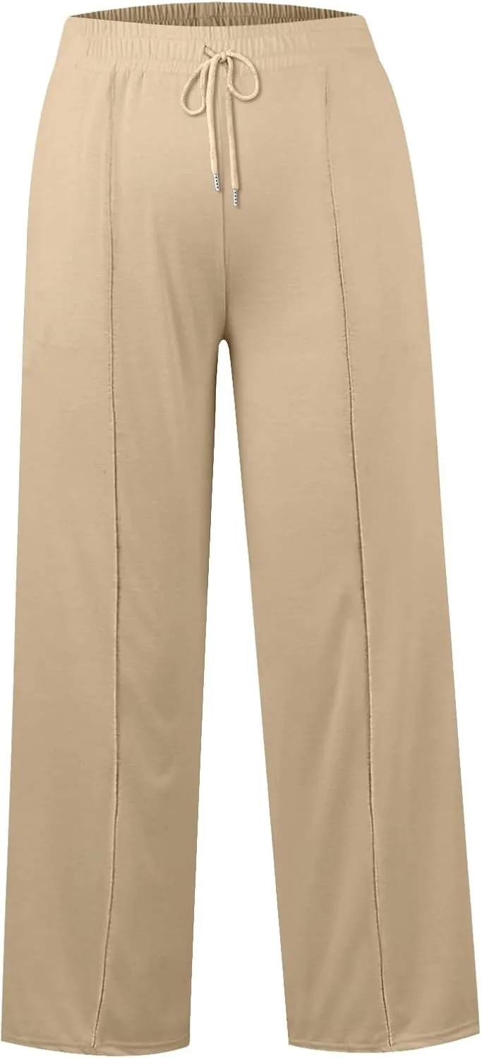 Women's Pants, High Waisted Straight Leg Linen Pants Wide Summer Sweatpants Palazzo