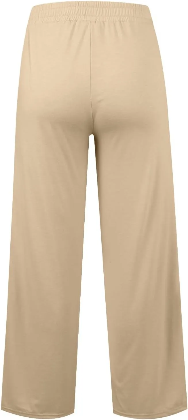 Women's Pants, High Waisted Straight Leg Linen Pants Wide Summer Sweatpants Palazzo