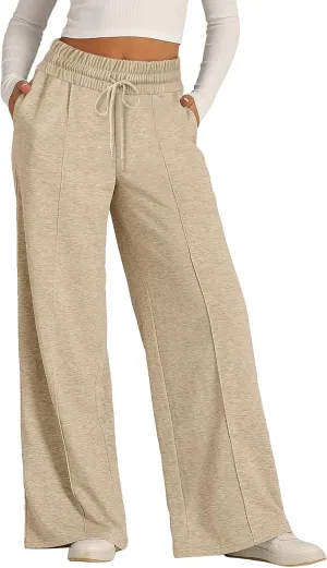 Women's Pants, High Waisted Straight Leg Linen Pants Wide Summer Sweatpants Palazzo