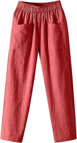 Womens Pants, Straight Leg Casual Pants Trendy Peasant Linen Baggy Stripe Lounge