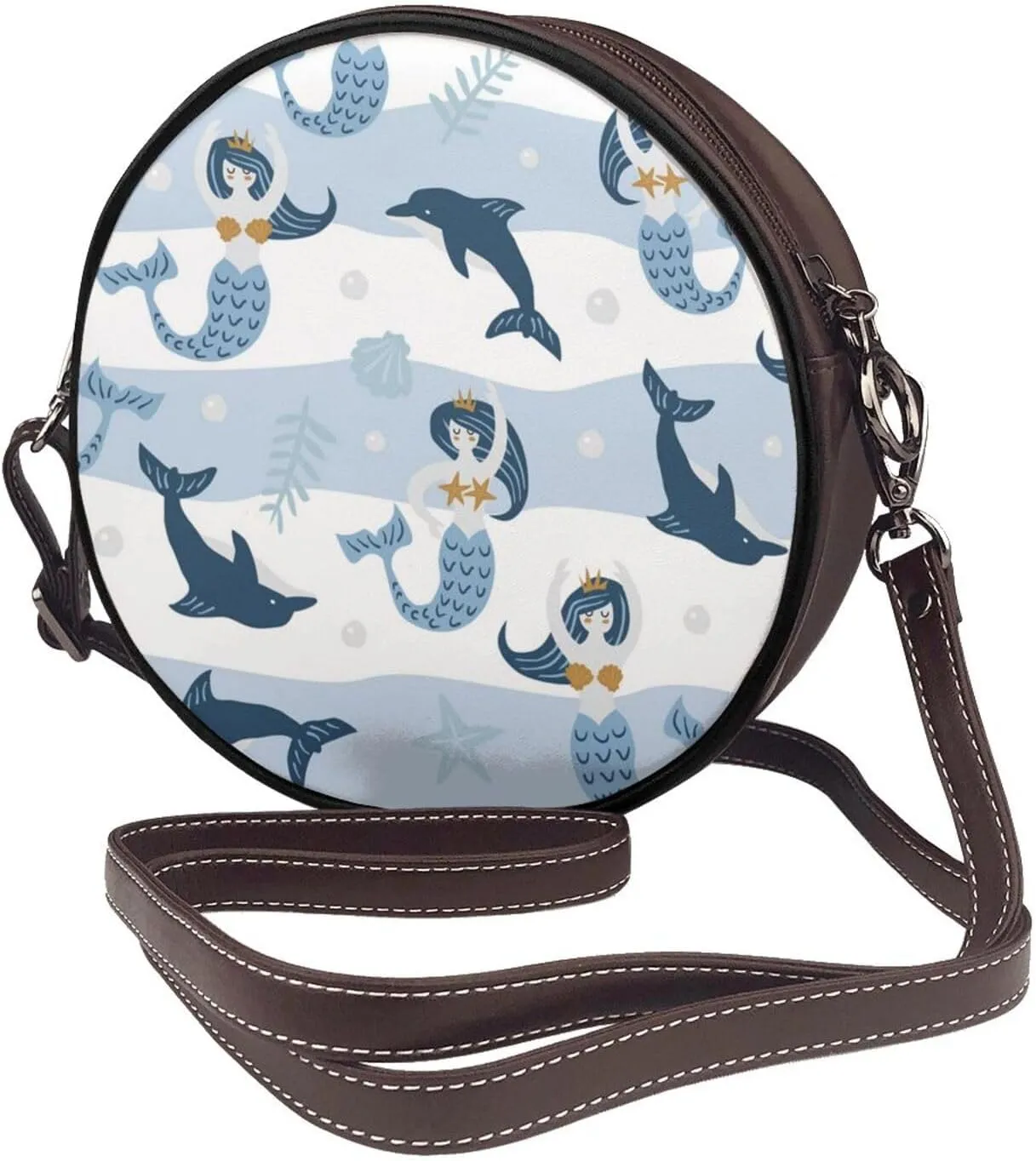 Women's PU Leather Round Crossbody Purse Handbag Crossbody Shoulder Bag for Travel Outdoor