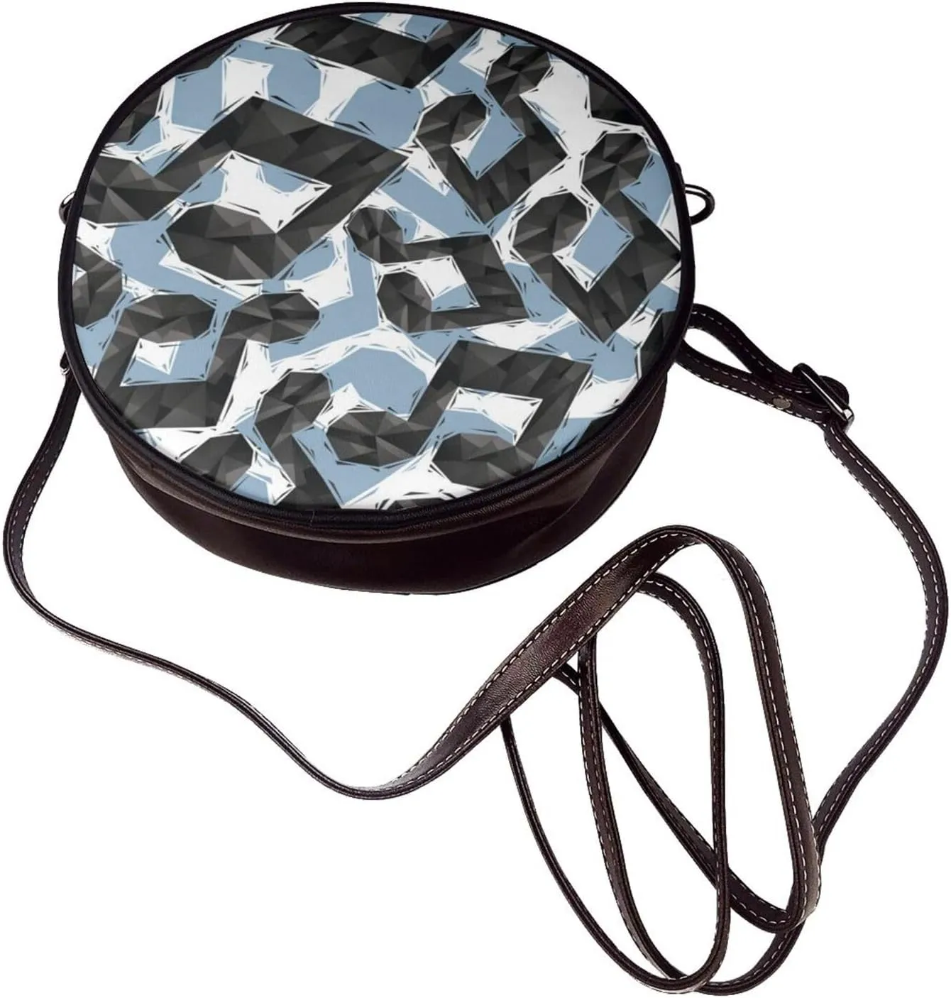 Women's PU Leather Round Crossbody Purse Handbag Crossbody Shoulder Bag for Travel Outdoor