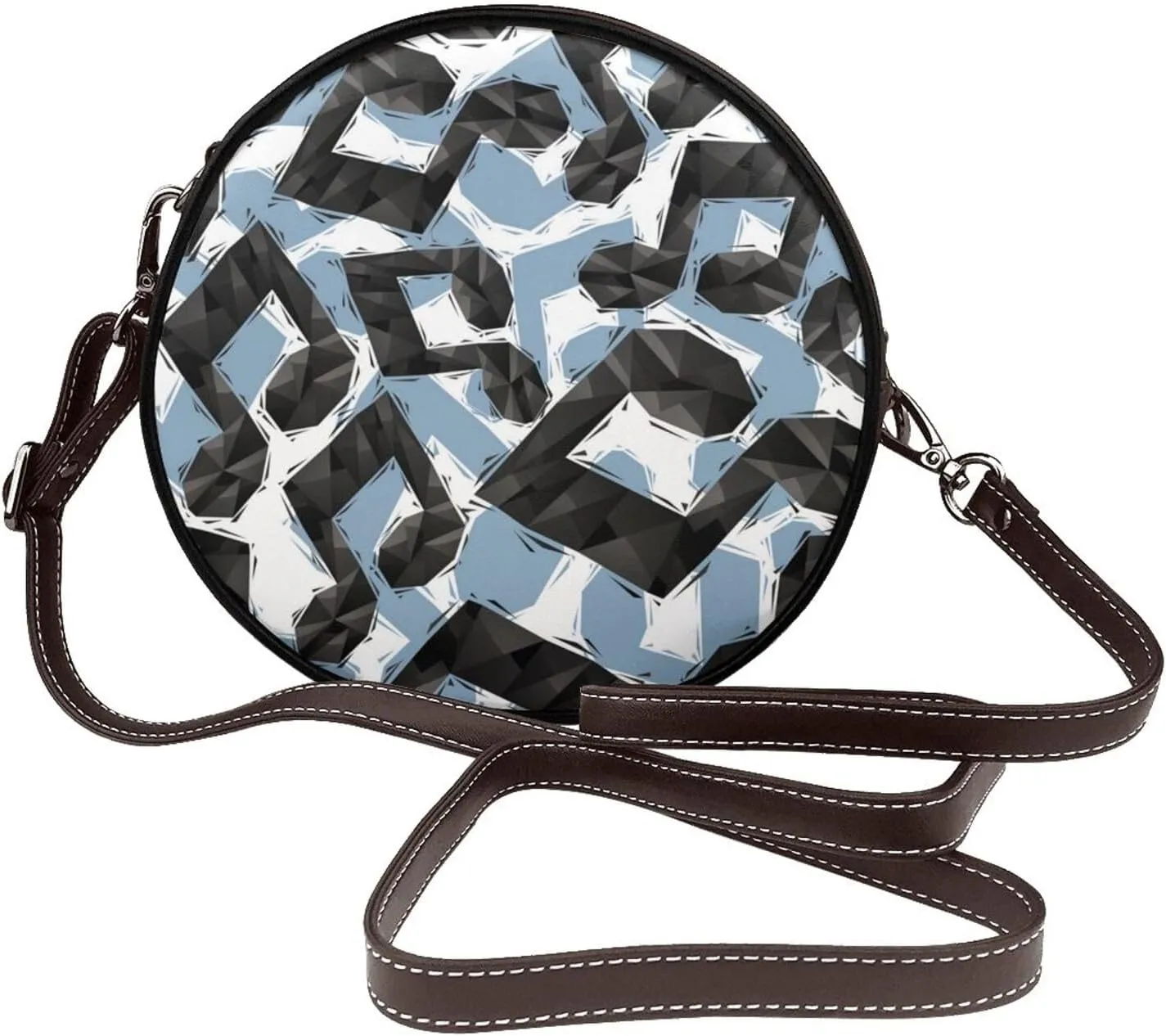 Women's PU Leather Round Crossbody Purse Handbag Crossbody Shoulder Bag for Travel Outdoor