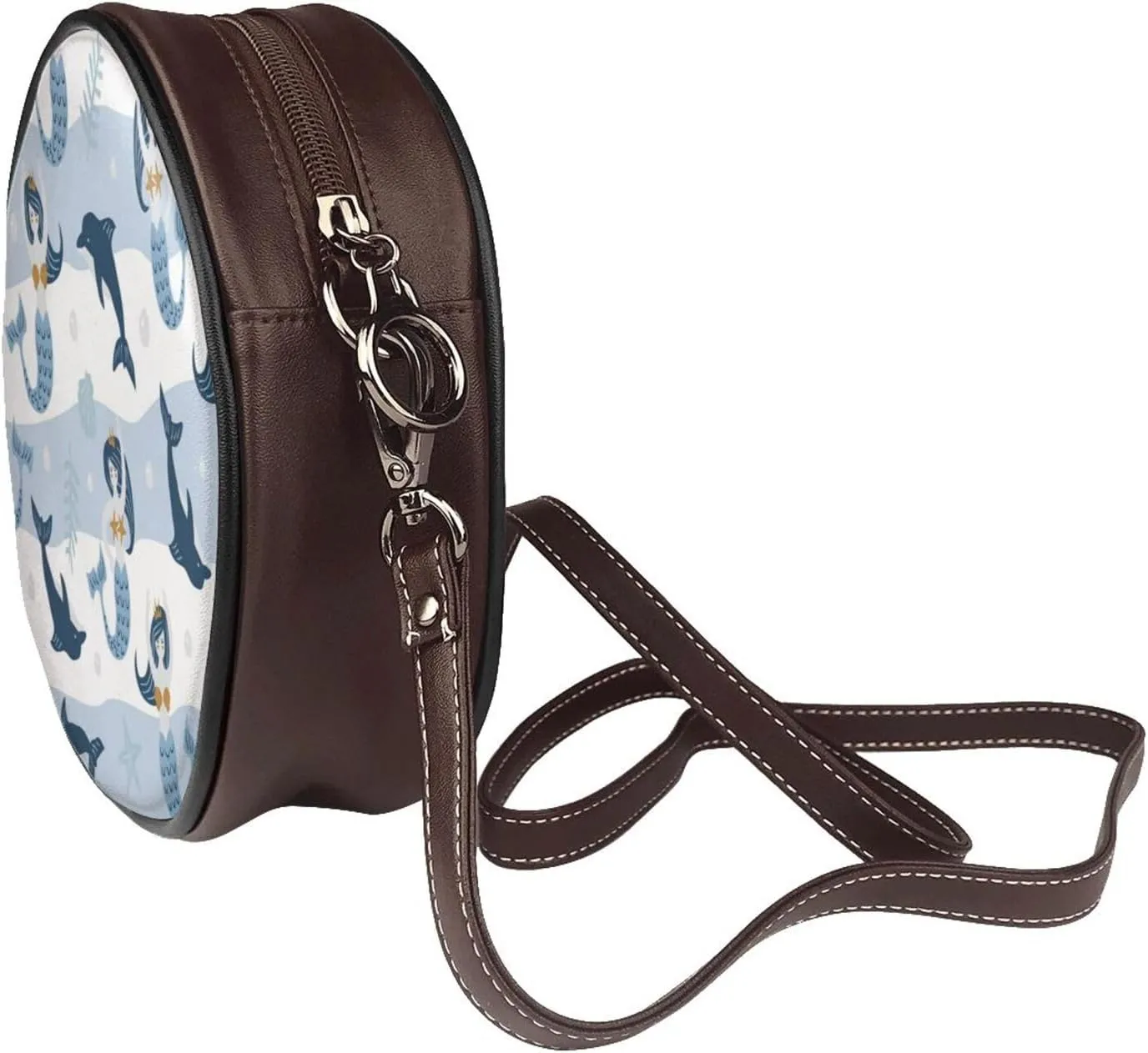 Women's PU Leather Round Crossbody Purse Handbag Crossbody Shoulder Bag for Travel Outdoor