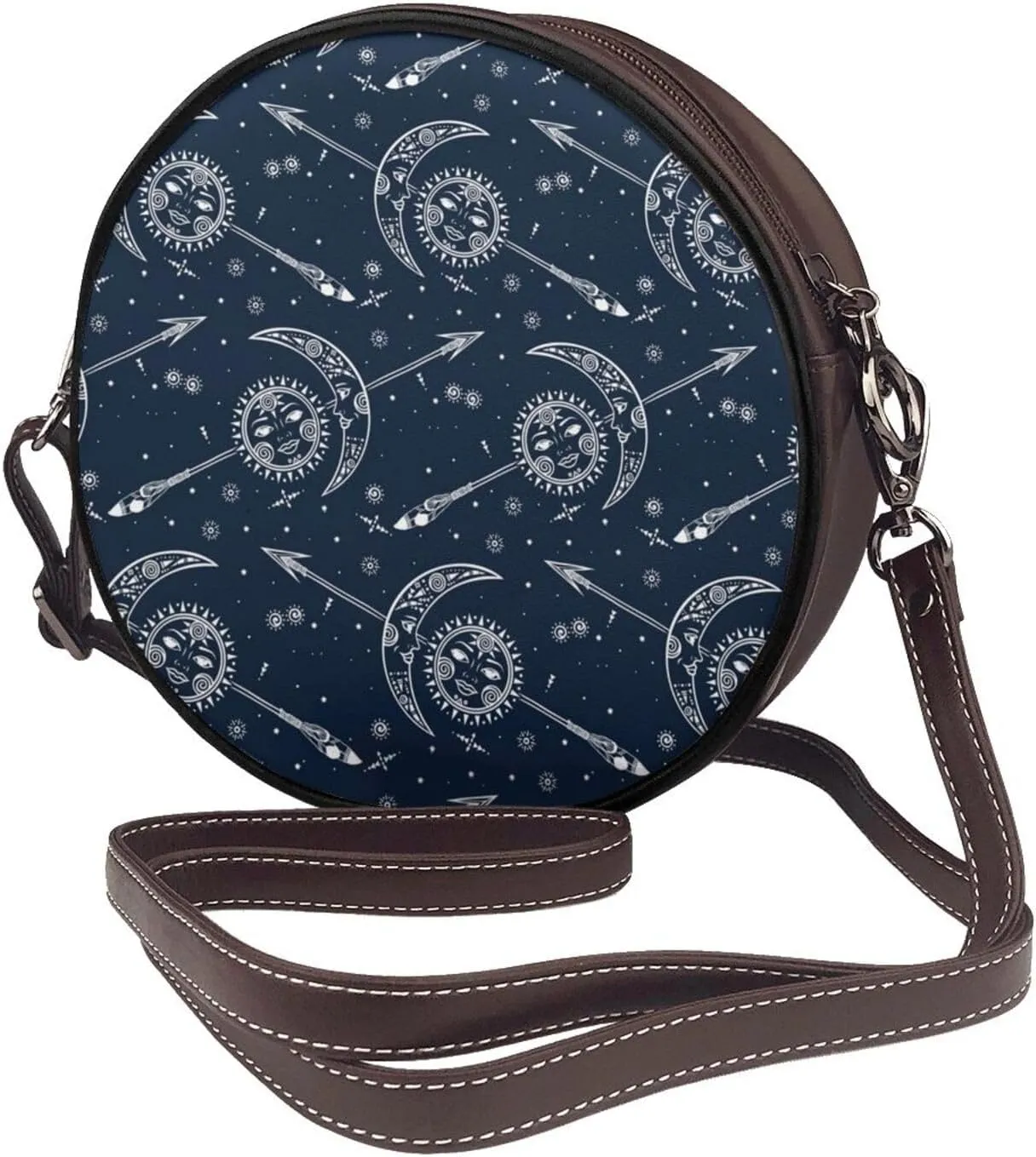 Women's PU Leather Round Crossbody Purse Handbag Crossbody Shoulder Bag for Travel Outdoor