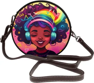 Women's PU Leather Round Crossbody Purse Handbag Crossbody Shoulder Bag for Travel Outdoor