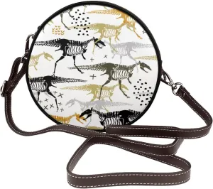 Women's PU Leather Round Crossbody Purse Handbag Crossbody Shoulder Bag for Travel Outdoor