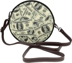 Women's PU Leather Round Crossbody Purse Handbag Crossbody Shoulder Bag for Travel Outdoor