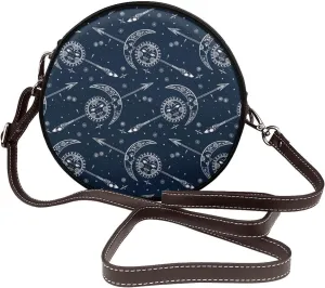 Women's PU Leather Round Crossbody Purse Handbag Crossbody Shoulder Bag for Travel Outdoor