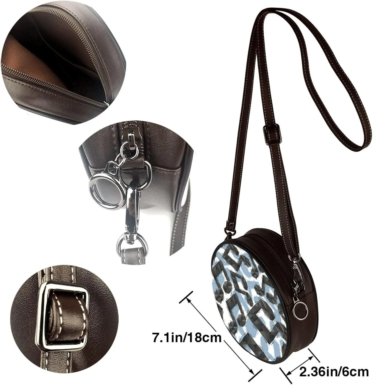 Women's PU Leather Round Crossbody Purse Handbag Crossbody Shoulder Bag for Travel Outdoor