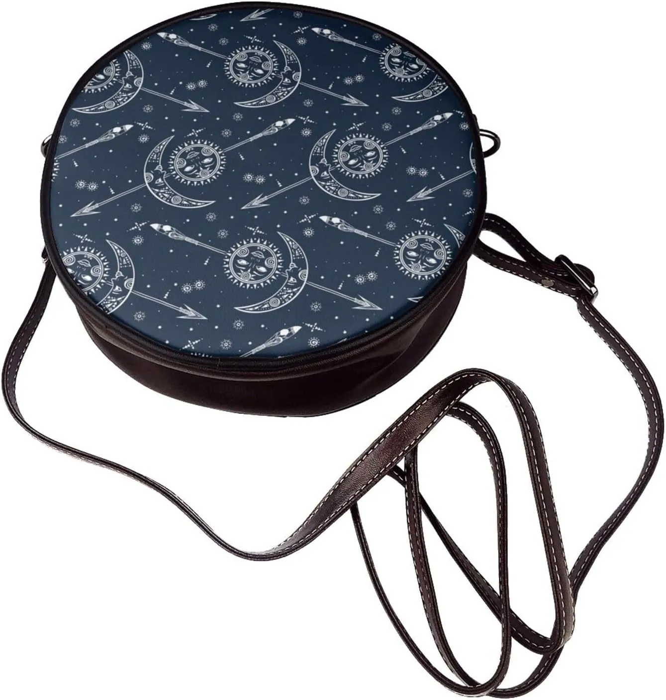 Women's PU Leather Round Crossbody Purse Handbag Crossbody Shoulder Bag for Travel Outdoor