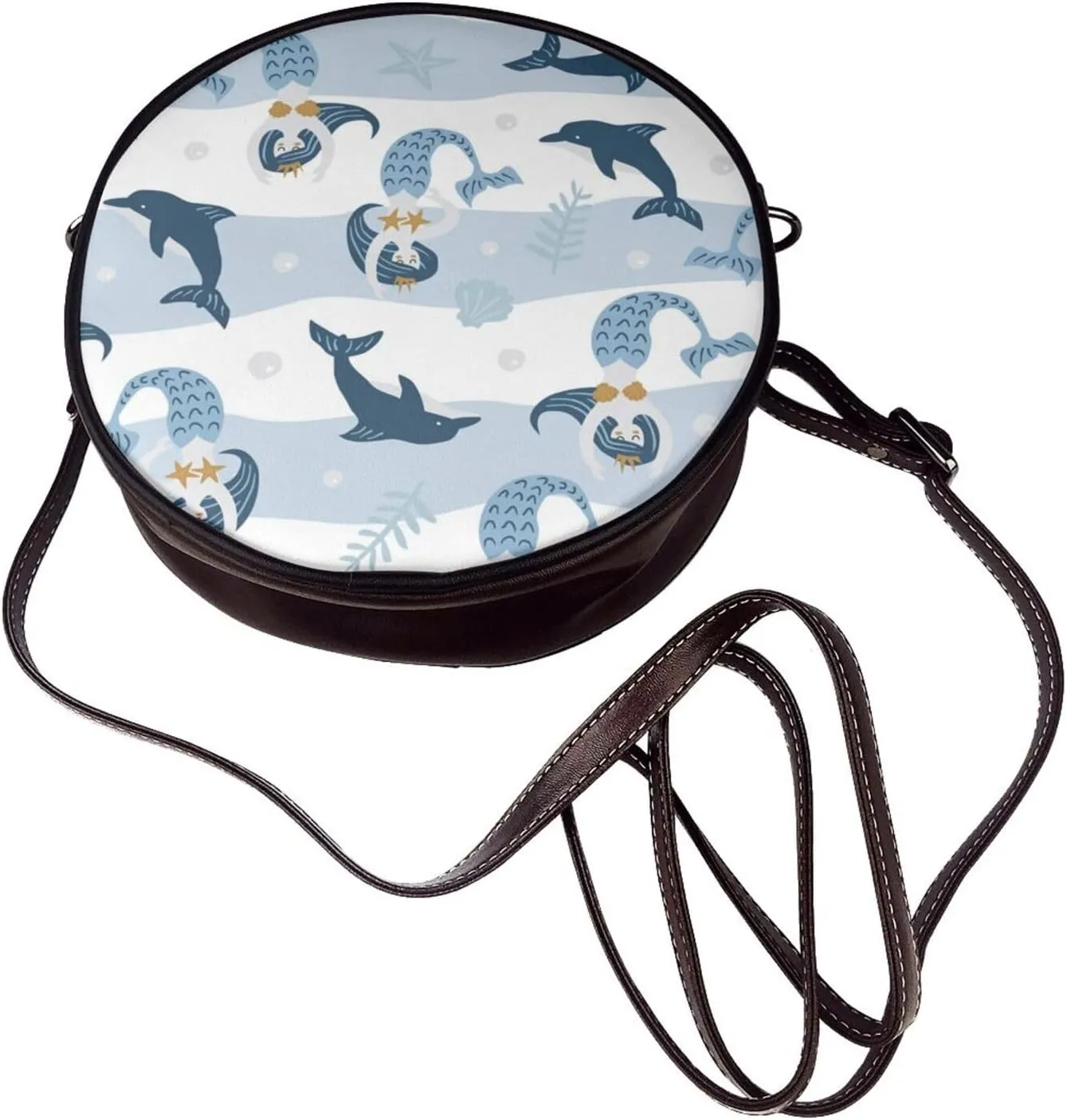Women's PU Leather Round Crossbody Purse Handbag Crossbody Shoulder Bag for Travel Outdoor