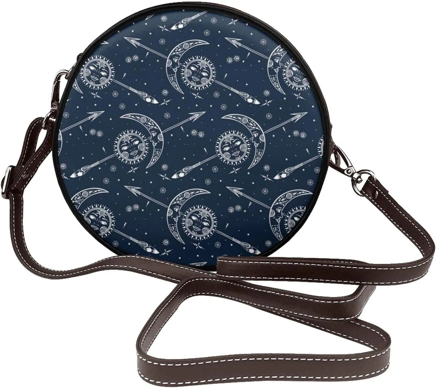 Women's PU Leather Round Crossbody Purse Handbag Crossbody Shoulder Bag for Travel Outdoor