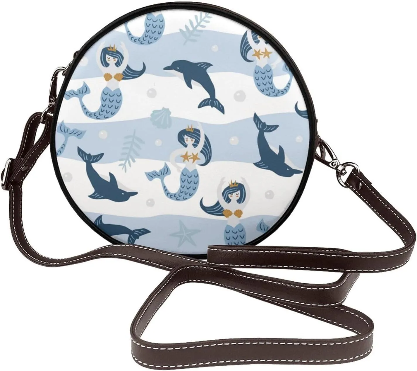 Women's PU Leather Round Crossbody Purse Handbag Crossbody Shoulder Bag for Travel Outdoor