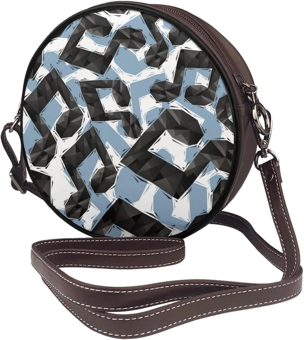 Women's PU Leather Round Crossbody Purse Handbag Crossbody Shoulder Bag for Travel Outdoor