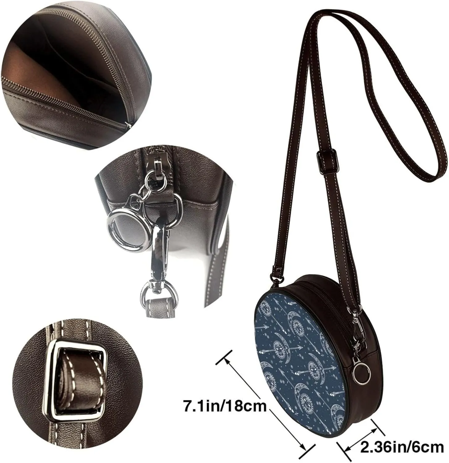 Women's PU Leather Round Crossbody Purse Handbag Crossbody Shoulder Bag for Travel Outdoor
