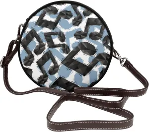 Women's PU Leather Round Crossbody Purse Handbag Crossbody Shoulder Bag for Travel Outdoor