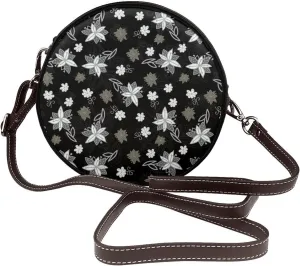 Women's PU Leather Round Crossbody Purse Handbag Crossbody Shoulder Bag for Travel Outdoor