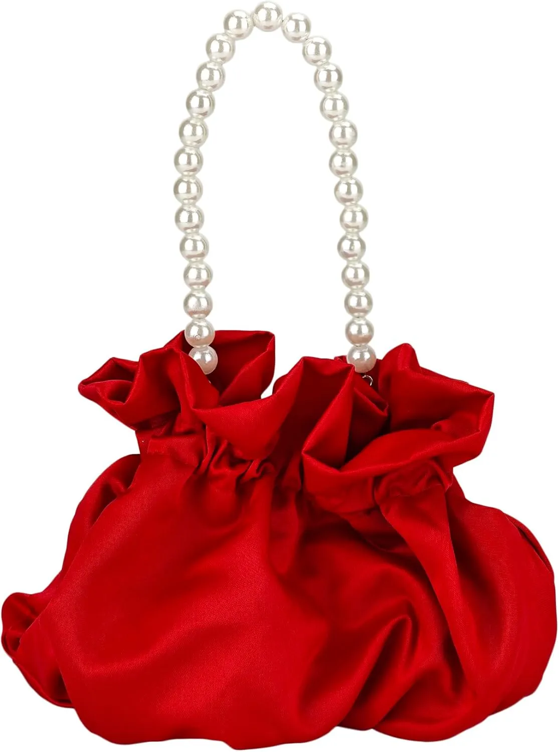 Women's Satin Pearl Handbag Evening Bags Clutch Purse Mini Party Bucket Bag