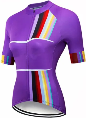 Women's Short Sleeve Cycling Jersey Full Zipper Biking Shirts Summer Quick Dry Bicycle Tops with Rear Pockets