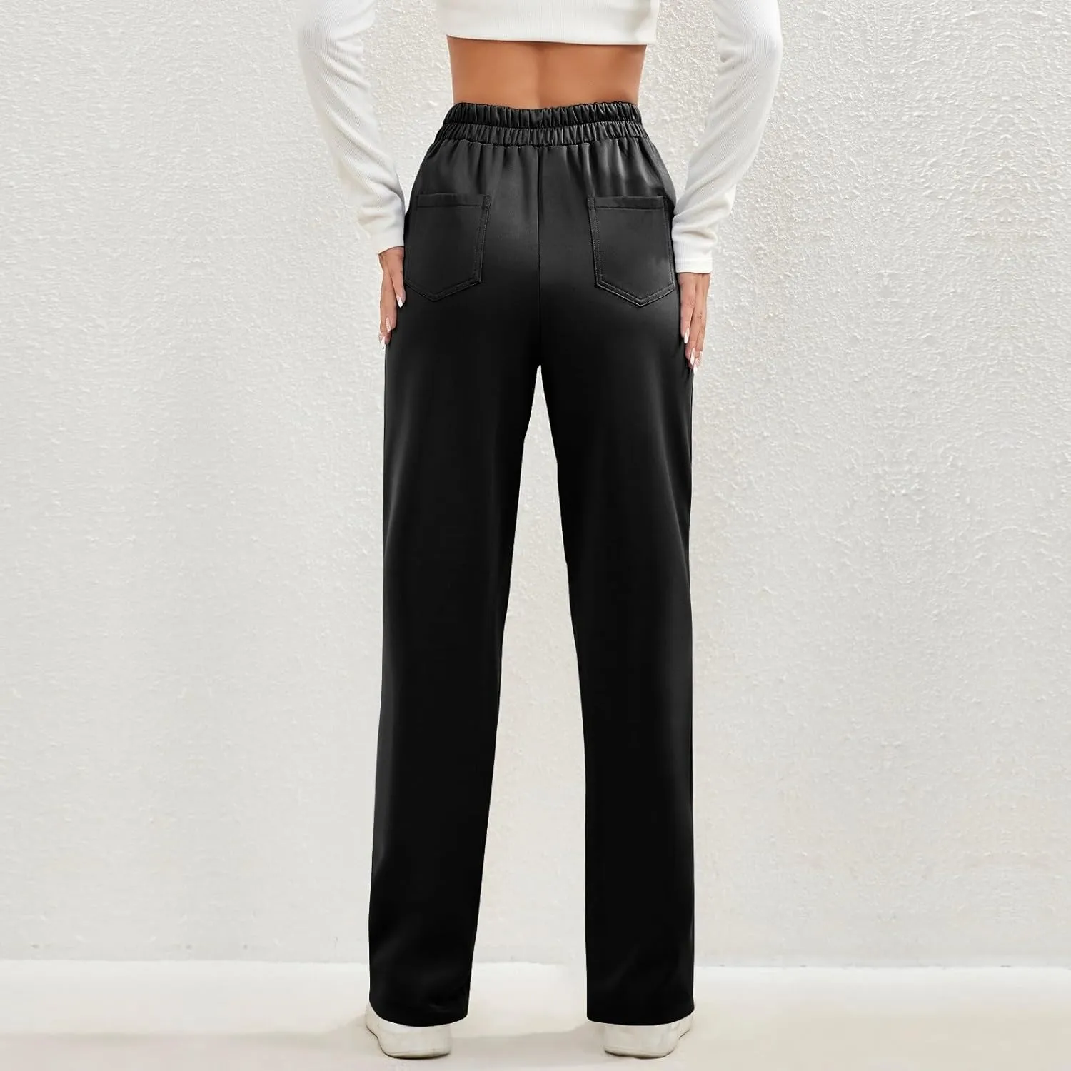 Women's Straight Leg Dress Pants Fahion 2024 High Waisted Button Down Stretchy Business Work Trousers with Pockets