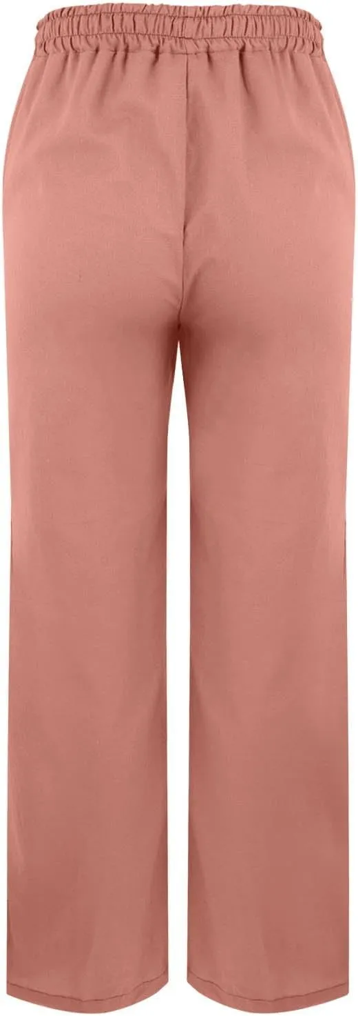Womens Striped Linen Pants Lightweight Capri Summer Casual Beach Drawstring Elastic Waist Trousers with Pockets