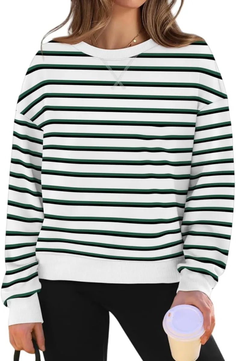 Women's Striped Sweatshirt Long Sleeve Crew Neck Pullover Oversized Y2K Shirt Tops 2024 Fall Fashion Clothes