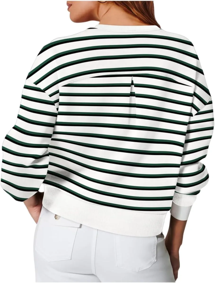 Women's Striped Sweatshirt Long Sleeve Crew Neck Pullover Oversized Y2K Shirt Tops 2024 Fall Fashion Clothes