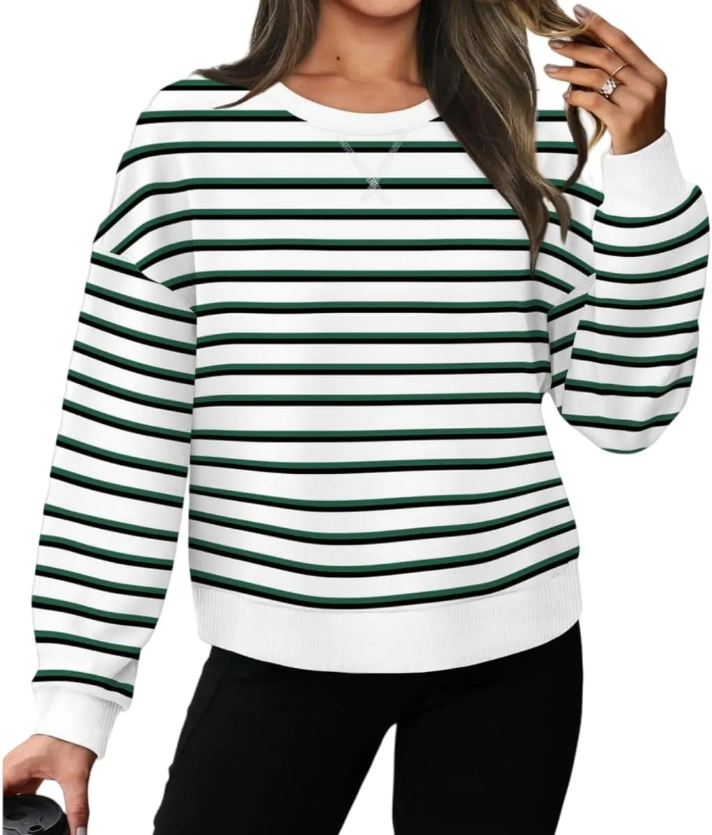 Women's Striped Sweatshirt Long Sleeve Crew Neck Pullover Oversized Y2K Shirt Tops 2024 Fall Fashion Clothes