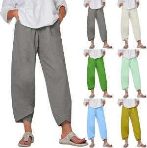 Womens Summer Casual Pants High Waist Solid Trousers Fashion Bottom Cross Stretchy Pant Beach Wedding Guest Clothes