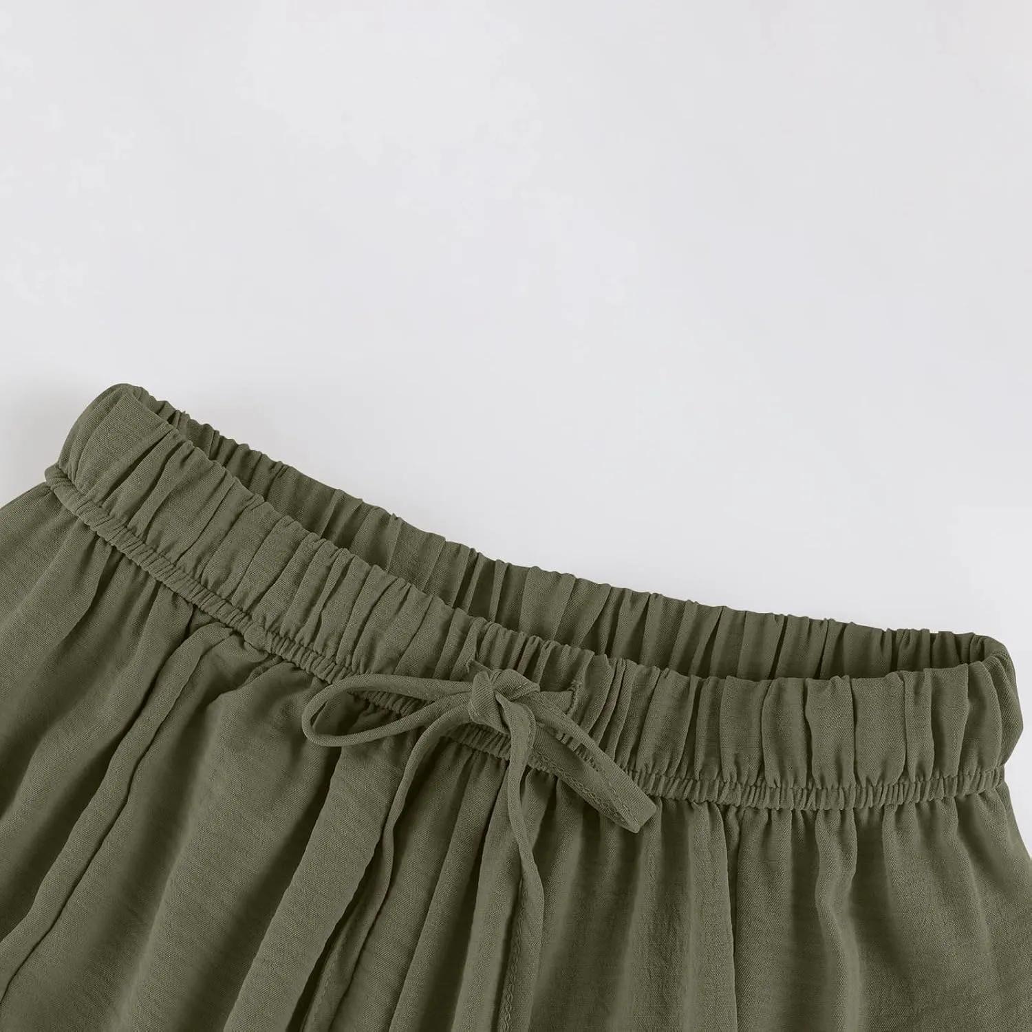 Womens Summer Pants High Waisted Drawstring Pants Wide Leg Casual Loose Baggy Beach Palazzo Trousers with Pockets