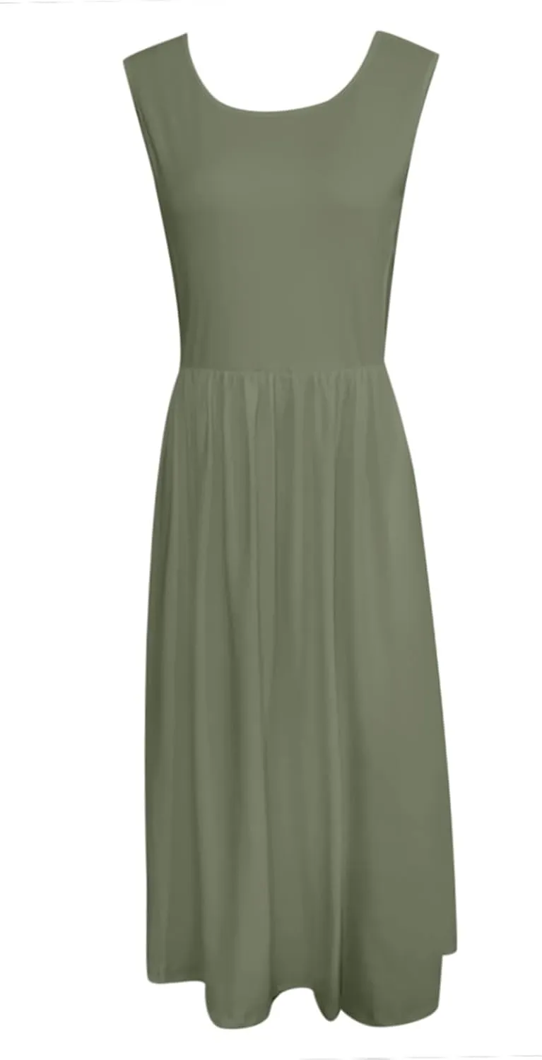 Women's Summer Sleeveless Midi Sundress Swing Casual Flowy Tiered Shirts Dress Beach Travel Vacation Outfits with Pockets