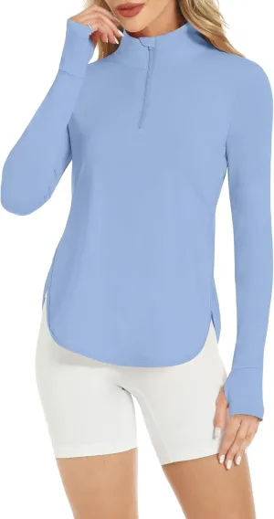 Women's Sun Shirts UPF 50  Quick Dry Protection Sun Long Sleeve 1/4 Zip Pullover Workout Shirt Tops