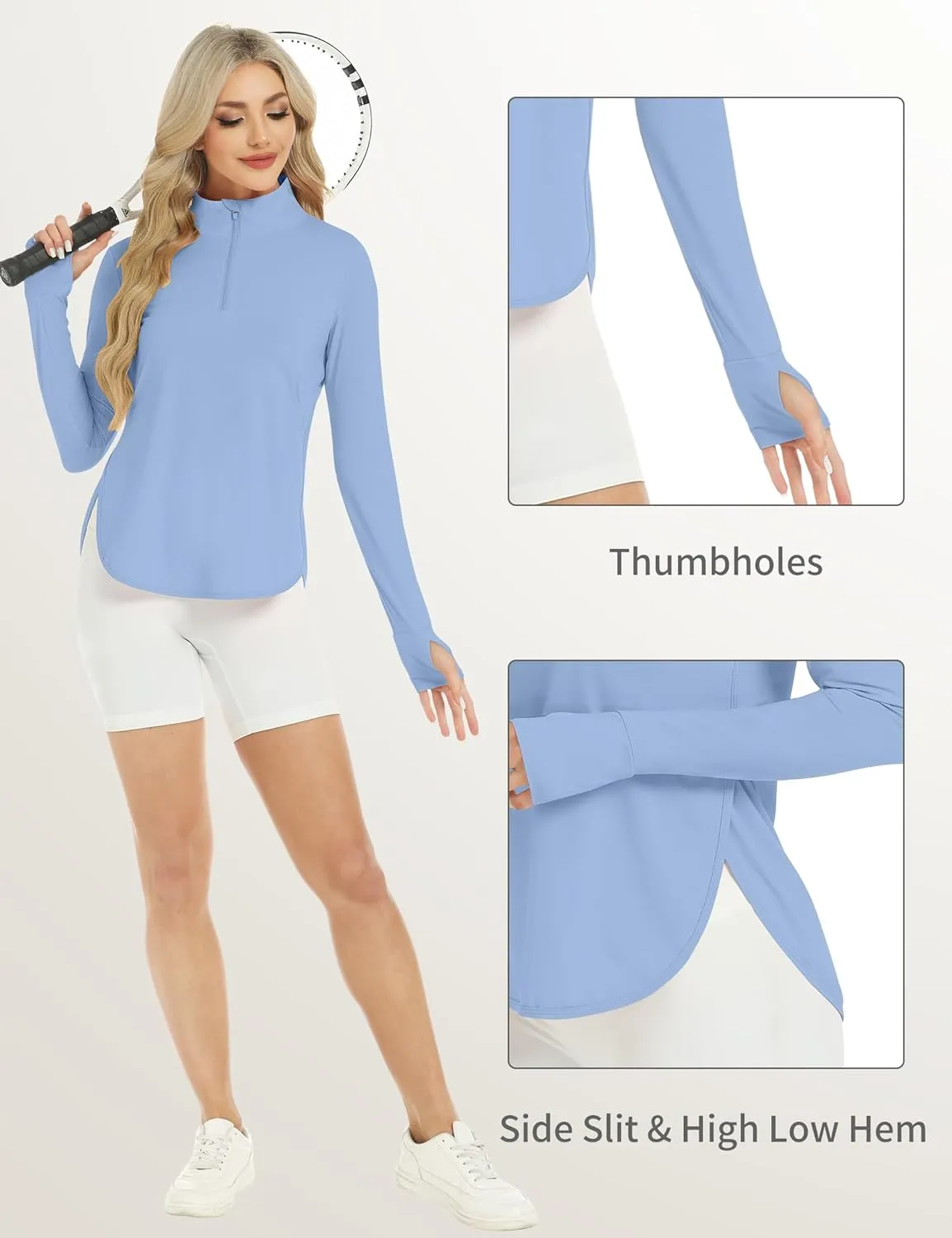 Women's Sun Shirts UPF 50  Quick Dry Protection Sun Long Sleeve 1/4 Zip Pullover Workout Shirt Tops