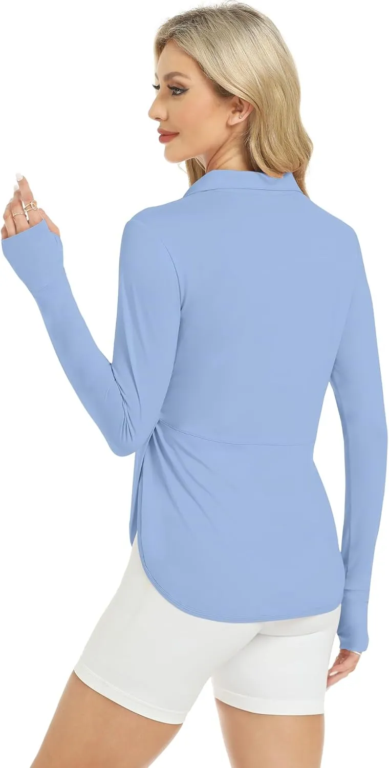 Women's Sun Shirts UPF 50  Quick Dry Protection Sun Long Sleeve 1/4 Zip Pullover Workout Shirt Tops