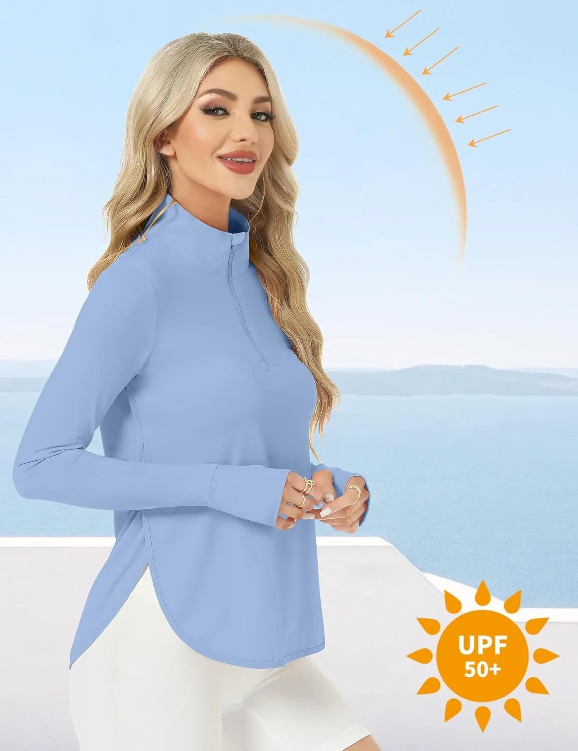 Women's Sun Shirts UPF 50  Quick Dry Protection Sun Long Sleeve 1/4 Zip Pullover Workout Shirt Tops
