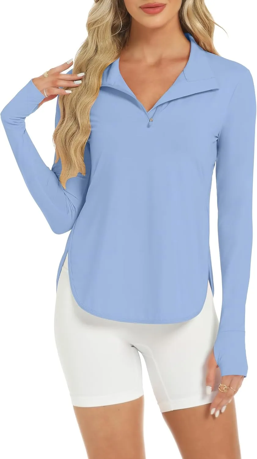 Women's Sun Shirts UPF 50  Quick Dry Protection Sun Long Sleeve 1/4 Zip Pullover Workout Shirt Tops
